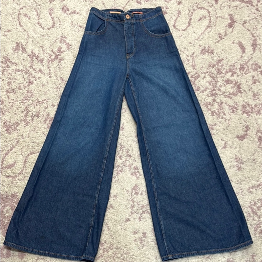 Pilcro Blue Flare Wide Leg Jeans